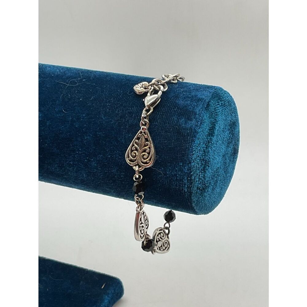 Brighton Mila Silver Plate and Black Beaded Heart Bracelet